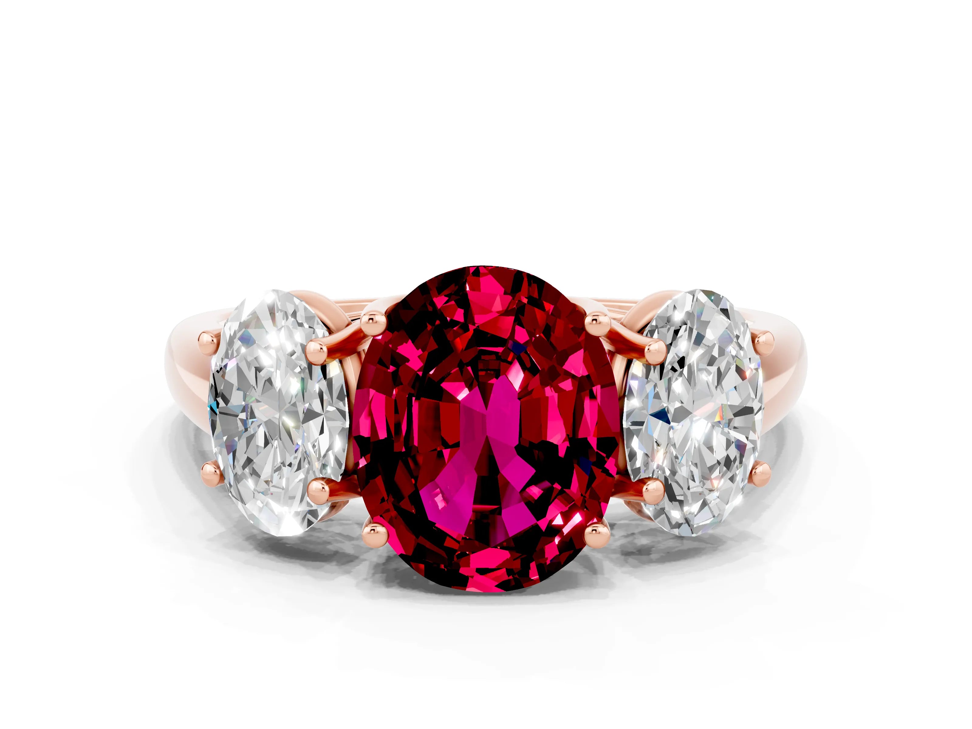 Rose gold Three-Stone Oval Cut Garnet Engagement Ring with Prong Setting