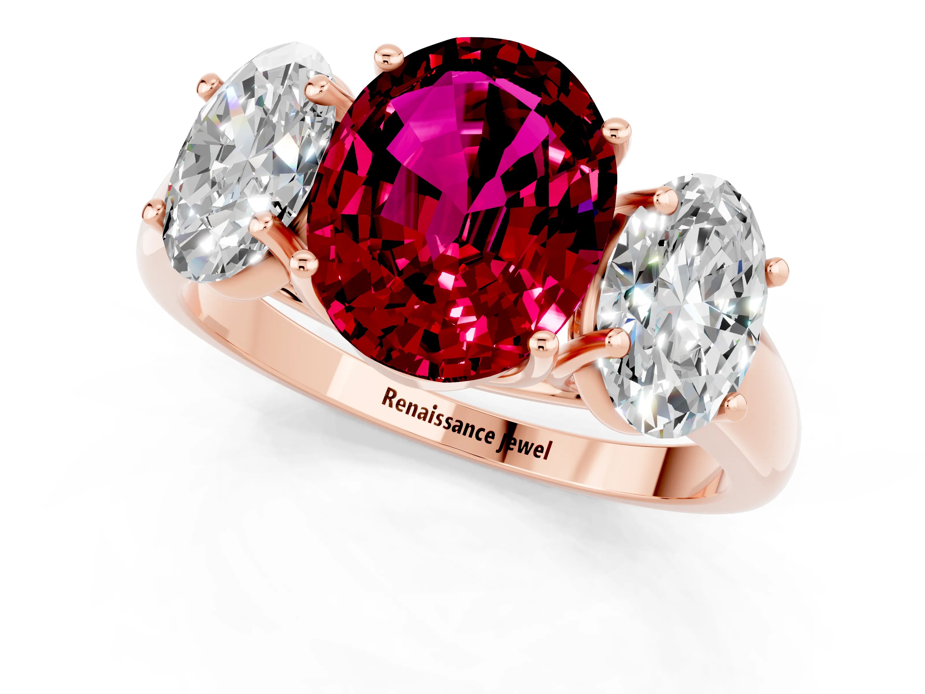 Rose gold Three-Stone Oval Cut Garnet Engagement Ring with Prong Setting_1