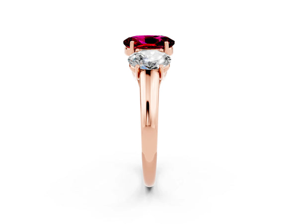 Rose gold Three-Stone Oval Cut Garnet Engagement Ring with Prong Setting