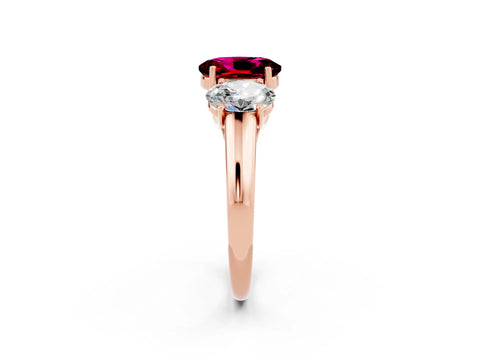 Rose gold Three-Stone Oval Cut Garnet Engagement Ring with Prong Setting_2