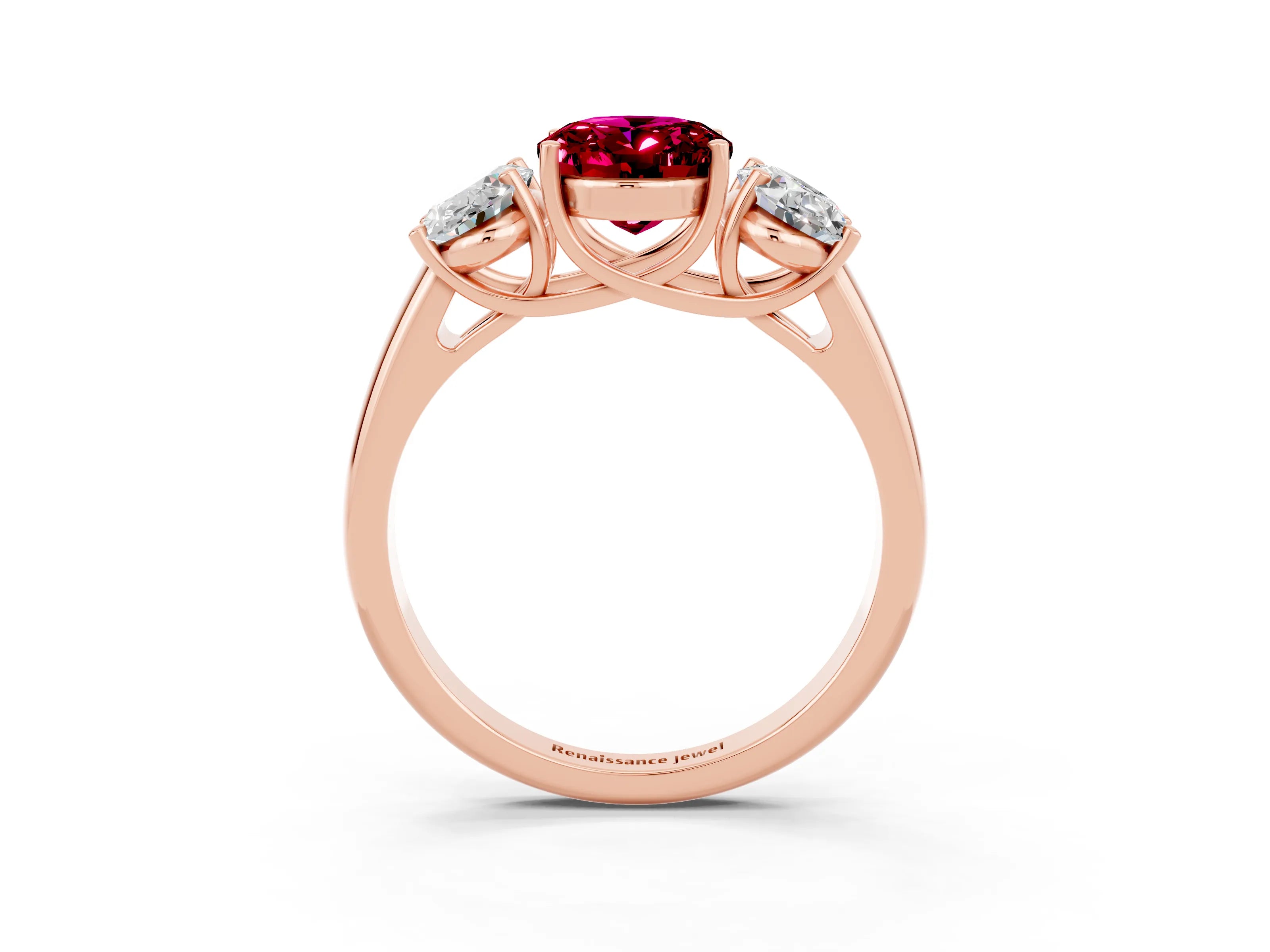 Rose gold Three-Stone Oval Cut Garnet Engagement Ring with Prong Setting_3