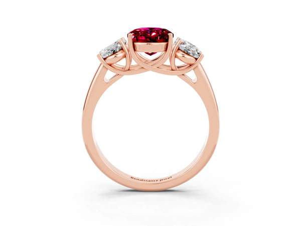 Rose gold Three-Stone Oval Cut Garnet Engagement Ring with Prong Setting