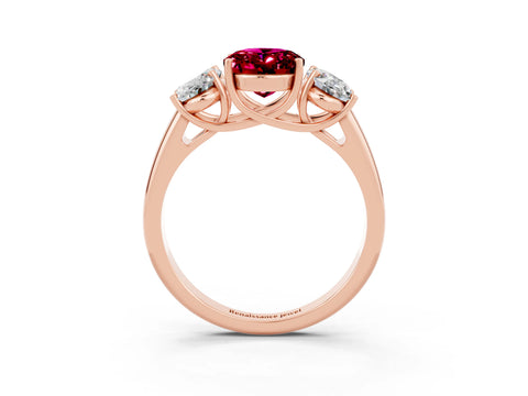 Rose gold Three-Stone Oval Cut Garnet Engagement Ring with Prong Setting_3