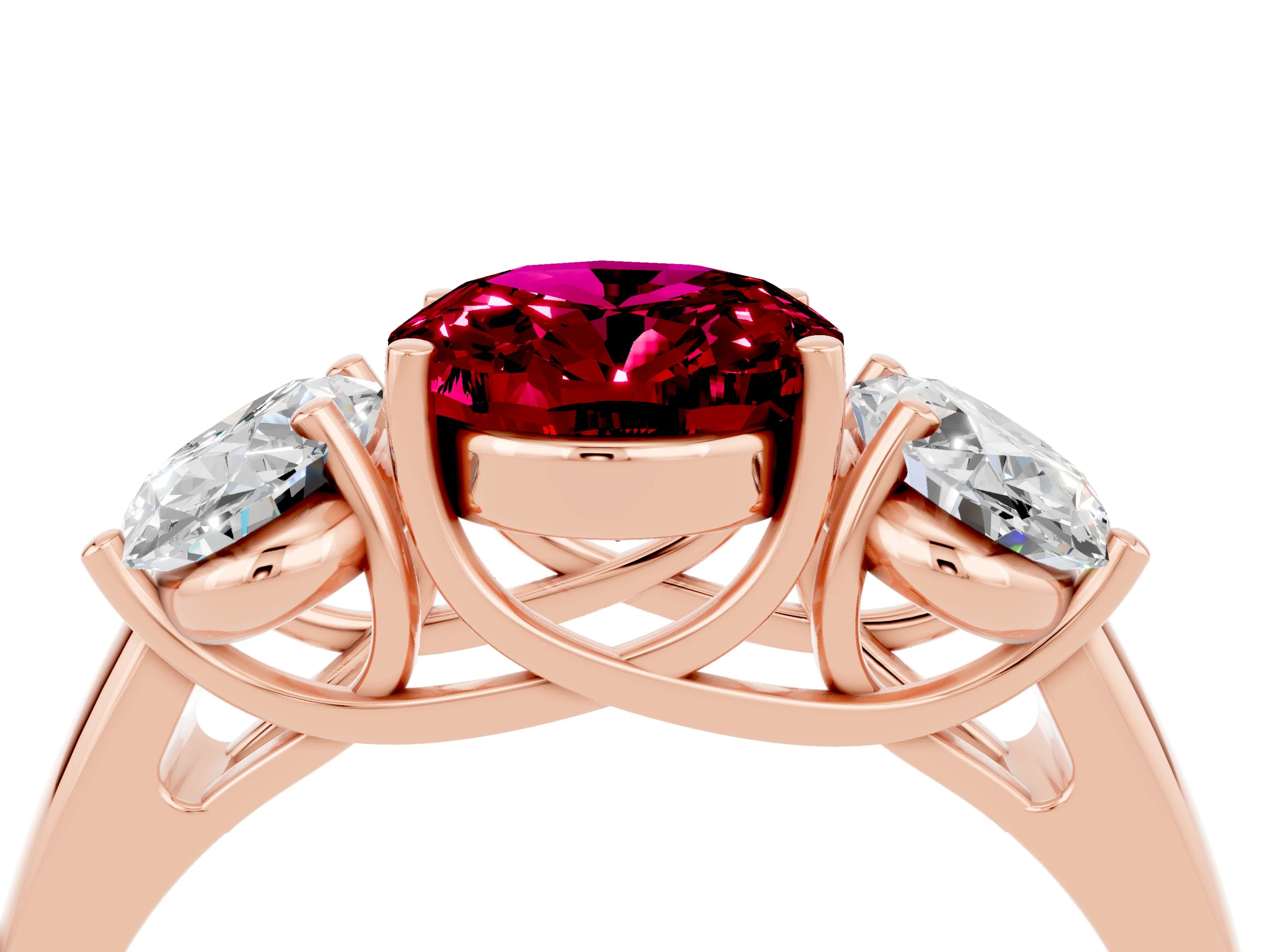 Rose gold Three-Stone Oval Cut Garnet Engagement Ring with Prong Setting_4