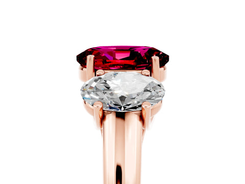 Rose gold Three-Stone Oval Cut Garnet Engagement Ring with Prong Setting_5