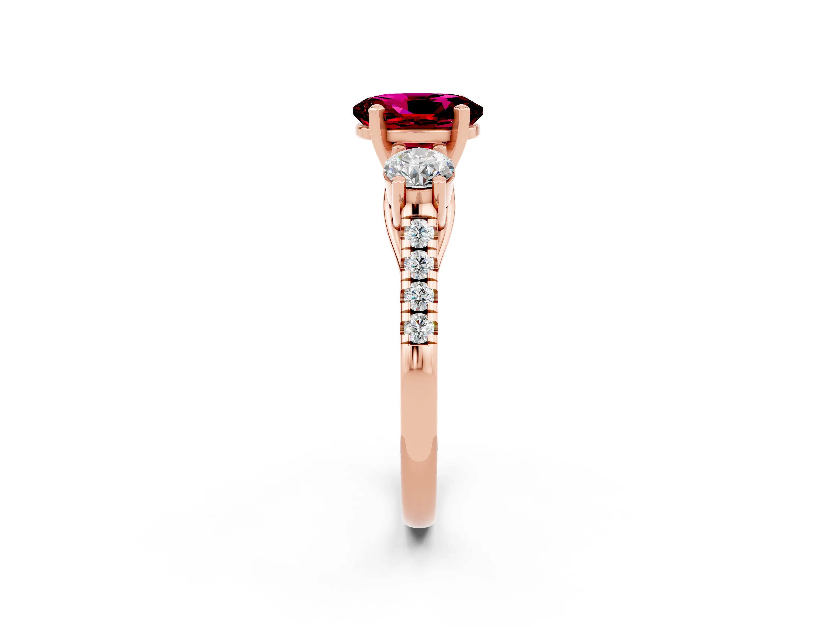 Rose gold Three-Stone Oval Cut Garnet Pavé Band with Four-Prong Setting_2