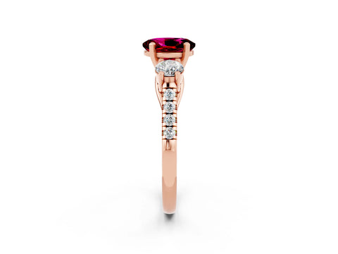 Rose gold Three-Stone Oval Cut Garnet Pavé Band with Four-Prong Setting_2