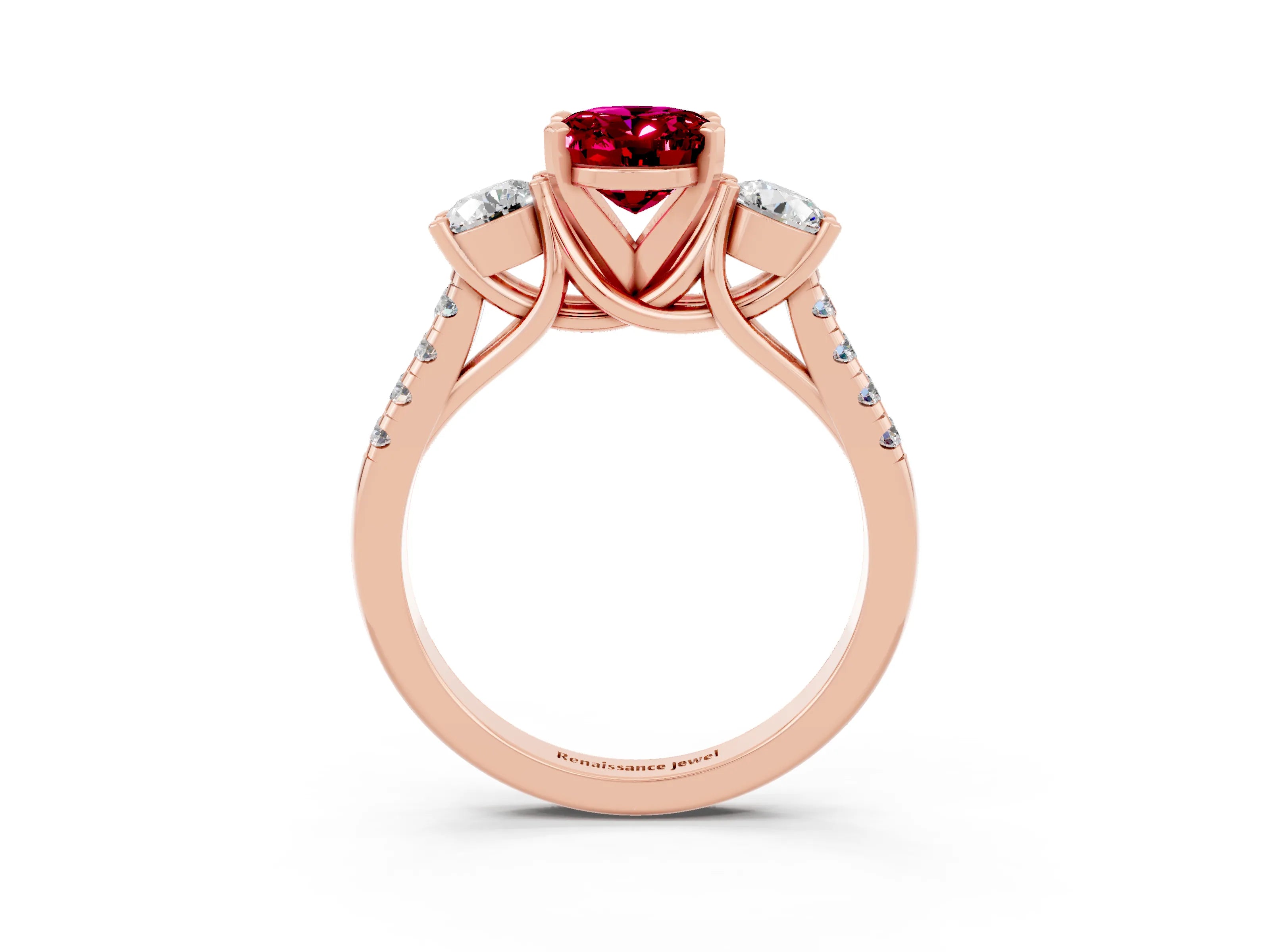 Rose gold Three-Stone Oval Cut Garnet Pavé Band with Four-Prong Setting_3