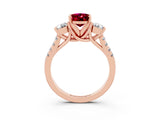 Rose gold Three-Stone Oval Cut Garnet Pavé Band with Four-Prong Setting_3