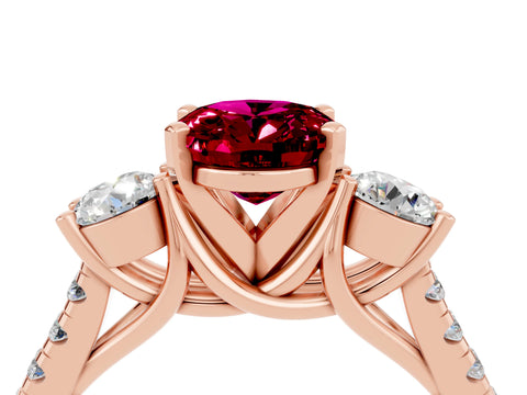 Rose gold Three-Stone Oval Cut Garnet Pavé Band with Four-Prong Setting_4