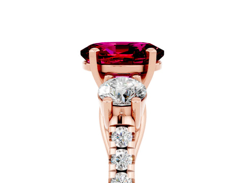 Rose gold Three-Stone Oval Cut Garnet Pavé Band with Four-Prong Setting_5