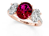 Rose gold Three-Stone Oval Cut Garnet Ring with Pavé Band and Prong Setting_13
