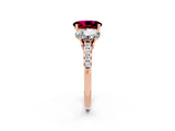 Rose gold Three-Stone Oval Cut Garnet Ring with Pavé Band and Prong Setting_14