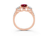 Rose gold Three-Stone Oval Cut Garnet Ring with Pavé Band and Prong Setting_15