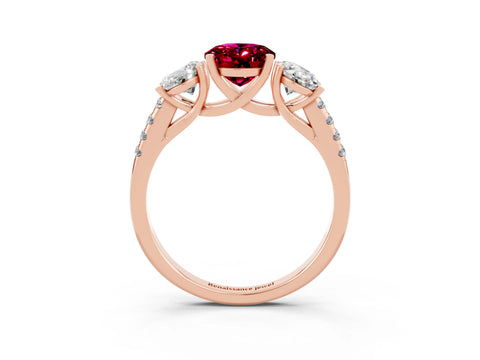 Rose gold Three-Stone Oval Cut Garnet Ring with Pavé Band and Prong Setting_15