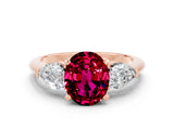 Rose gold Three-Stone Oval Cut Garnet Ring with Pear Side Stones and Four-Prong Setting