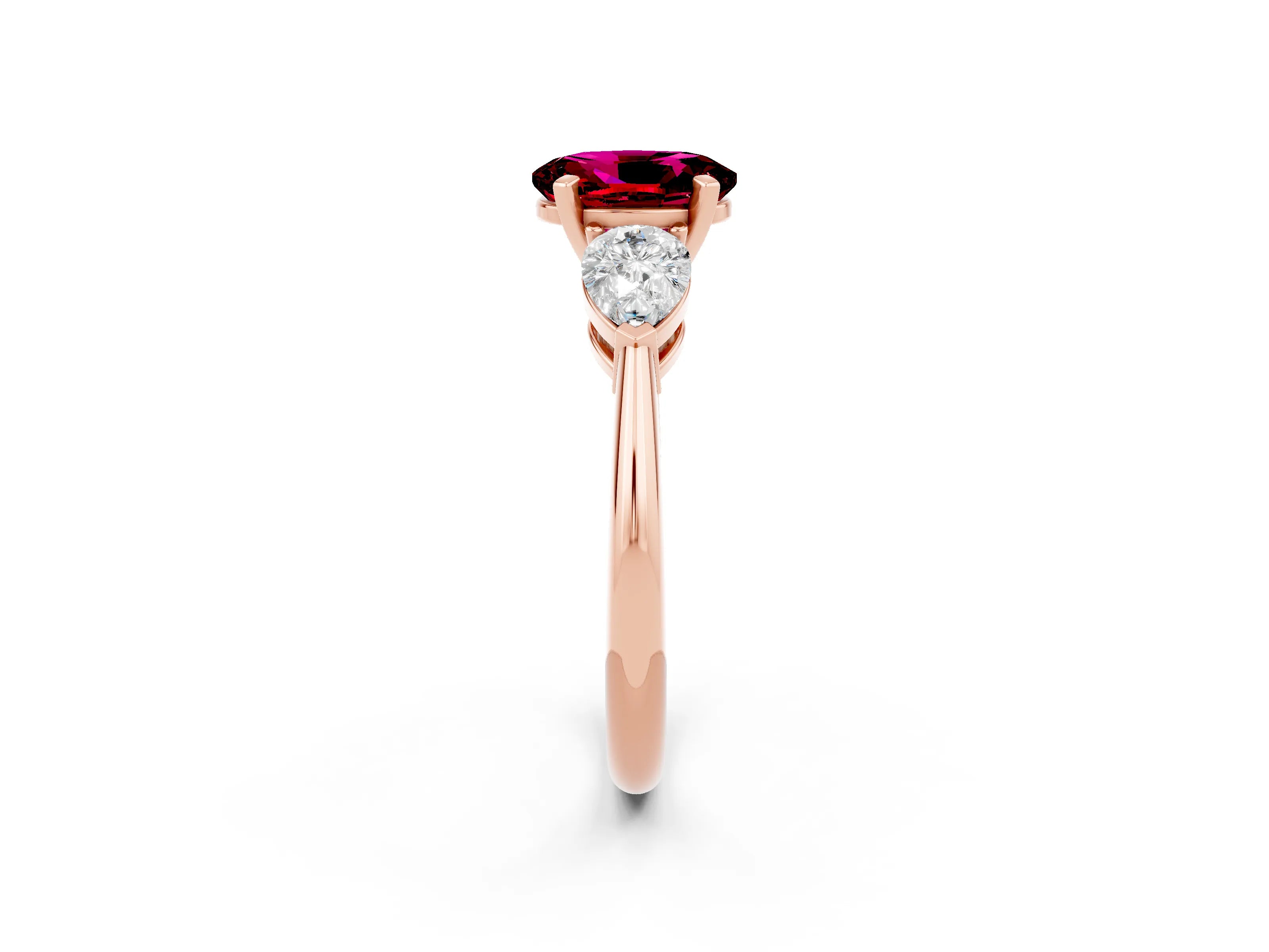 Rose gold Three-Stone Oval Cut Garnet Ring with Pear Side Stones and Four-Prong Setting_2