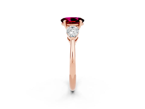 Rose gold Three-Stone Oval Cut Garnet Ring with Pear Side Stones and Four-Prong Setting_2