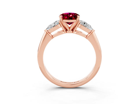 Rose gold Three-Stone Oval Cut Garnet Ring with Pear Side Stones and Four-Prong Setting_3