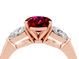 Rose gold Three-Stone Oval Cut Garnet Ring with Pear Side Stones and Four-Prong Setting_4