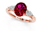 Rose gold Three-Stone Oval Cut Garnet Ring with Pear  Side Stones in Four-Prong Setting_13