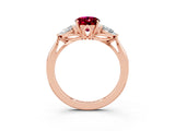 Rose gold Three-Stone Oval Cut Garnet Ring with Pear  Side Stones in Four-Prong Setting_15