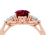 Rose gold Three-Stone Oval Cut Garnet Ring with Pear  Side Stones in Four-Prong Setting_16