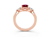Rose gold Three-Stone Oval Cut Garnet Ring with Pear  Side Stones in Four-Prong Setting_39