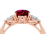 Rose gold Three-Stone Oval Cut Garnet Ring with Pear  Side Stones in Four-Prong Setting_40