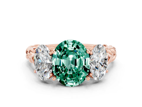 Rose gold Three-Stone Oval Cut Green Sapphire Braided Band Ring with Four-Prong Setting_12