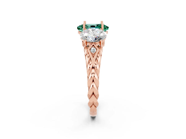 Rose gold Three-Stone Oval Cut Green Sapphire Braided Band Ring with Four-Prong Setting