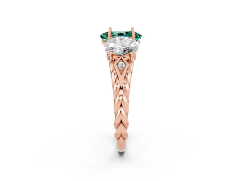 Rose gold Three-Stone Oval Cut Green Sapphire Braided Band Ring with Four-Prong Setting_14