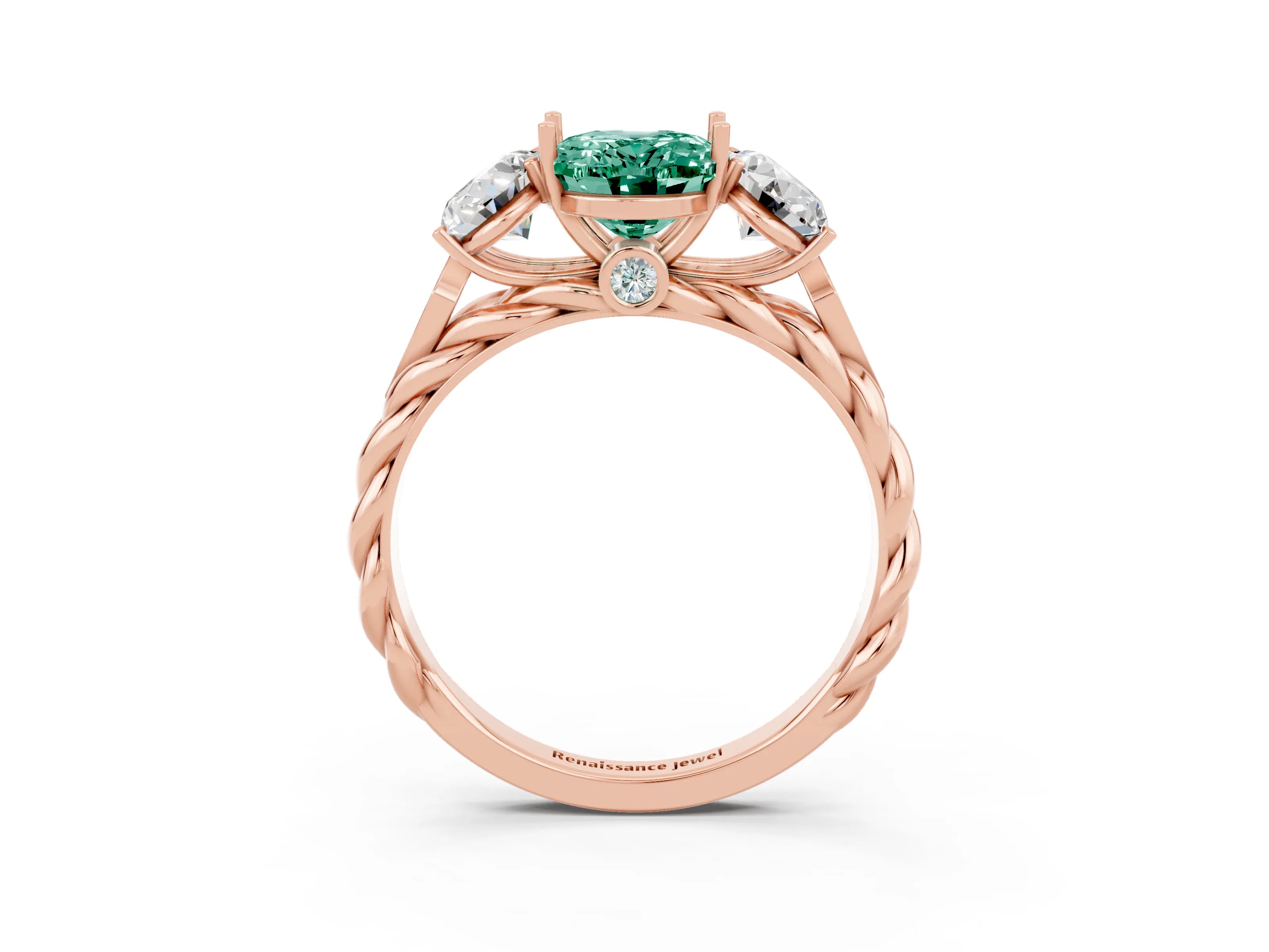 Rose gold Three-Stone Oval Cut Green Sapphire Braided Band Ring with Four-Prong Setting_15