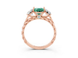 Rose gold Three-Stone Oval Cut Green Sapphire Braided Band Ring with Four-Prong Setting_15