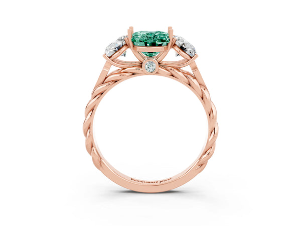 Rose gold Three-Stone Oval Cut Green Sapphire Braided Band Ring with Four-Prong Setting