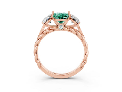Rose gold Three-Stone Oval Cut Green Sapphire Braided Band Ring with Four-Prong Setting_15