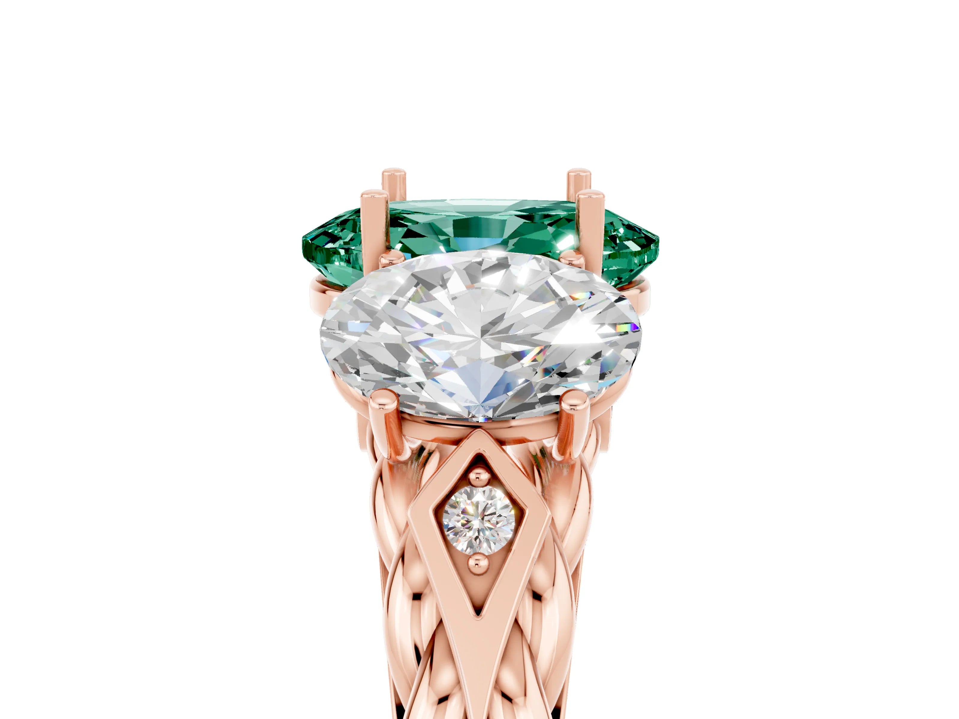 Rose gold Three-Stone Oval Cut Green Sapphire Braided Band Ring with Four-Prong Setting_17