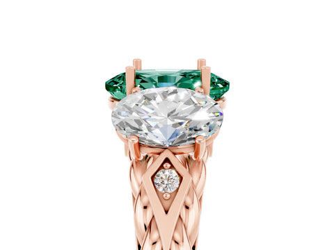 Rose gold Three-Stone Oval Cut Green Sapphire Braided Band Ring with Four-Prong Setting_17