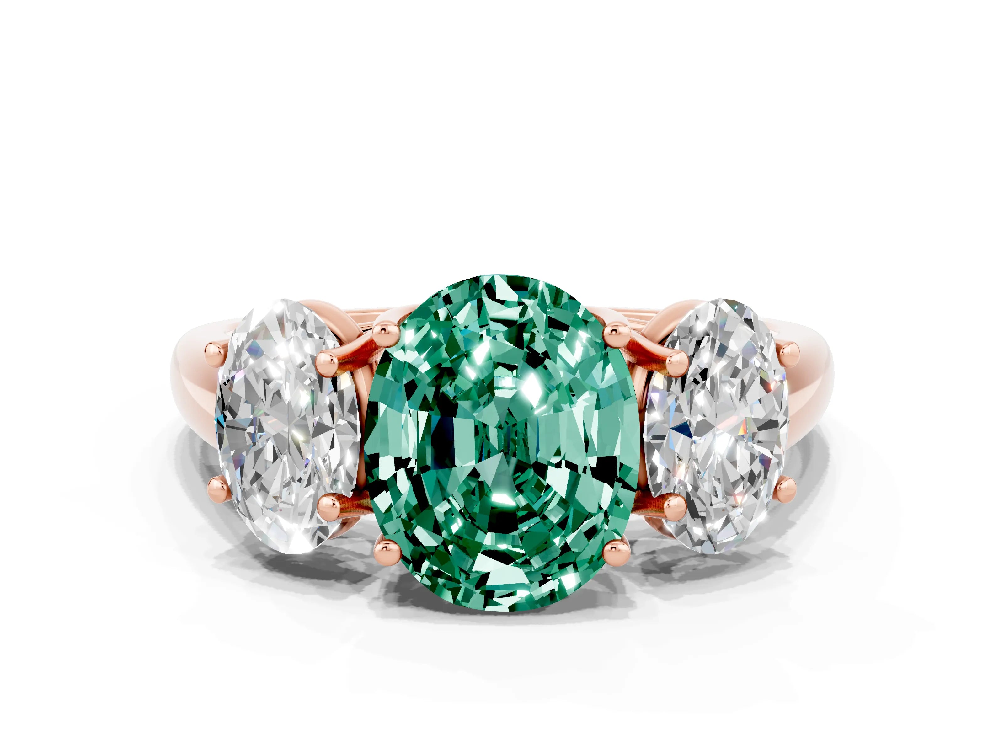 Rose gold Three-Stone Oval Cut Green Sapphire Engagement Ring with Prong Setting