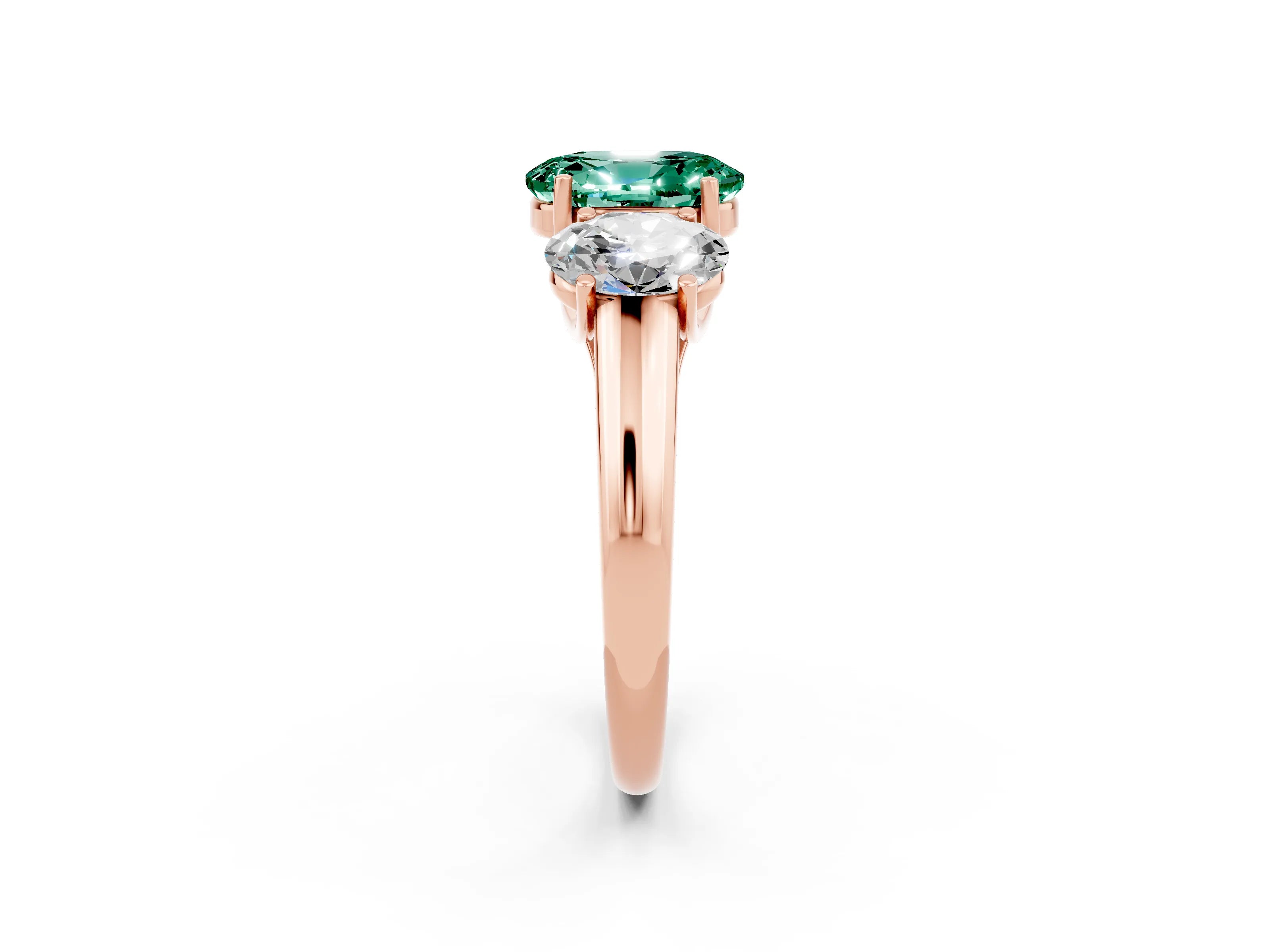 Rose gold Three-Stone Oval Cut Green Sapphire Engagement Ring with Prong Setting_2