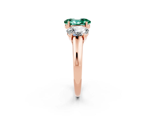 Rose gold Three-Stone Oval Cut Green Sapphire Engagement Ring with Prong Setting