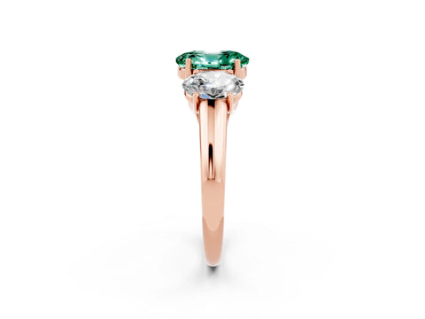 Rose gold Three-Stone Oval Cut Green Sapphire Engagement Ring with Prong Setting_2