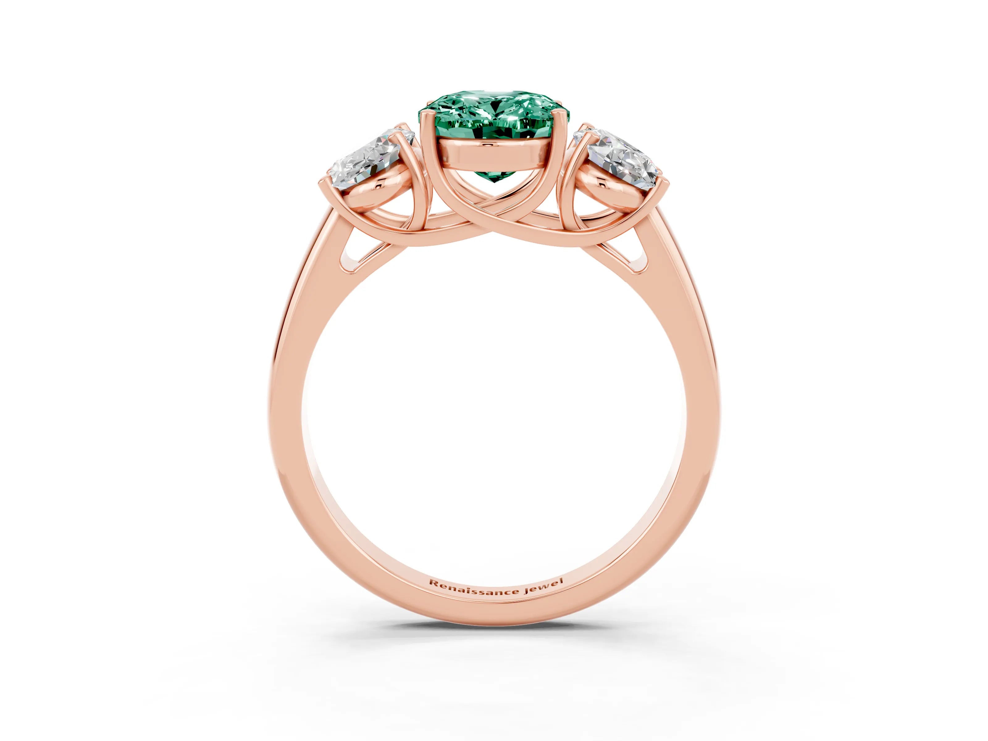 Rose gold Three-Stone Oval Cut Green Sapphire Engagement Ring with Prong Setting_3