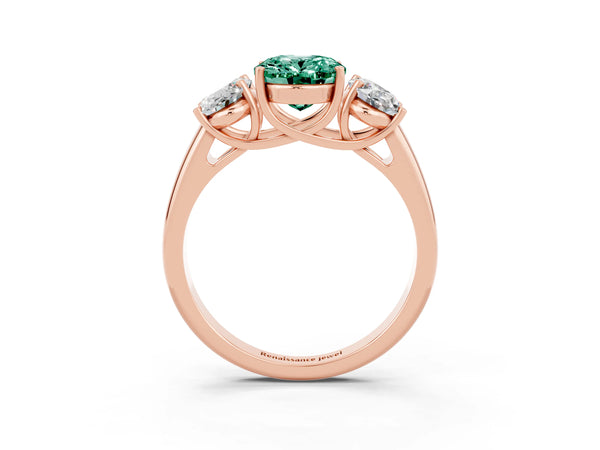 Rose gold Three-Stone Oval Cut Green Sapphire Engagement Ring with Prong Setting