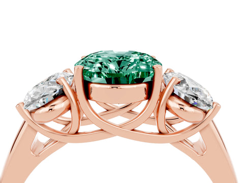 Rose gold Three-Stone Oval Cut Green Sapphire Engagement Ring with Prong Setting_4