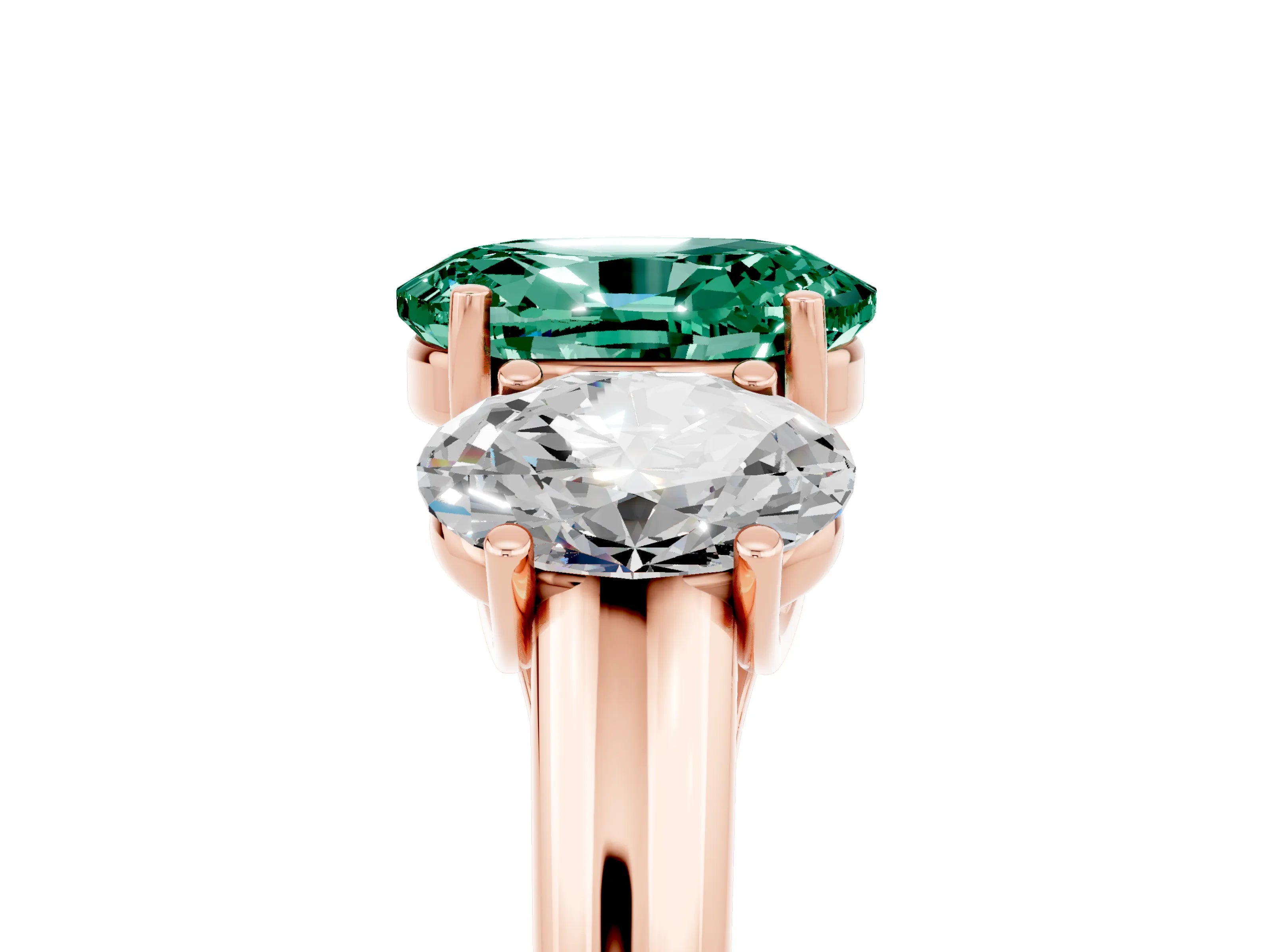 Rose gold Three-Stone Oval Cut Green Sapphire Engagement Ring with Prong Setting_5