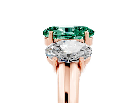 Rose gold Three-Stone Oval Cut Green Sapphire Engagement Ring with Prong Setting_5