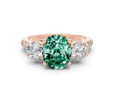 Rose gold Three-Stone Oval Cut Green Sapphire Pavé Band with Four-Prong Setting