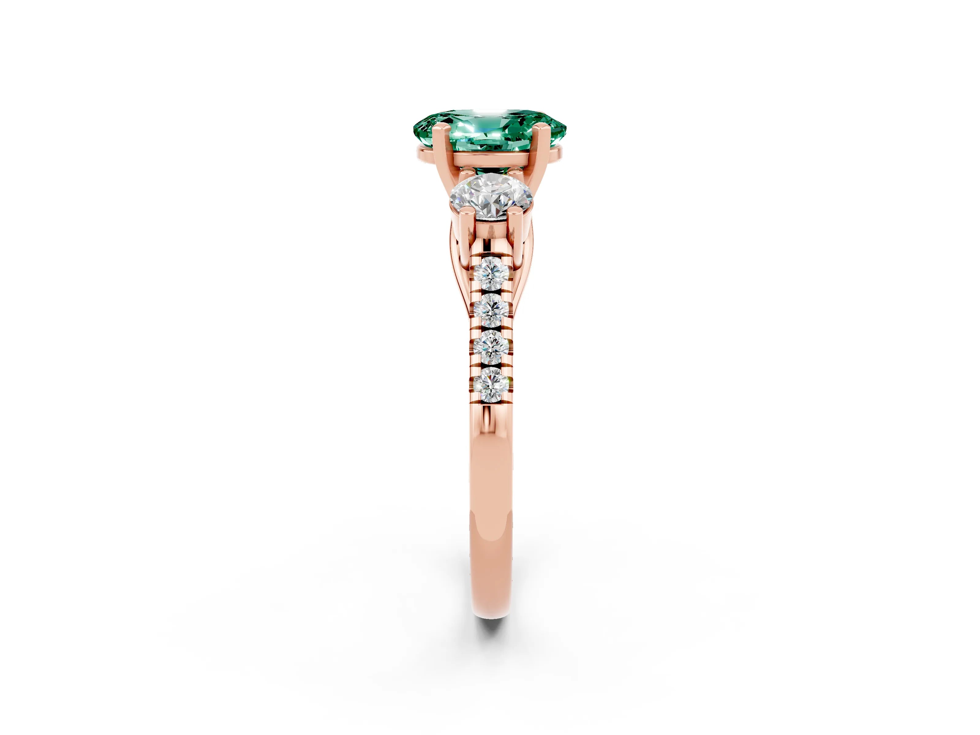 Rose gold Three-Stone Oval Cut Green Sapphire Pavé Band with Four-Prong Setting_2