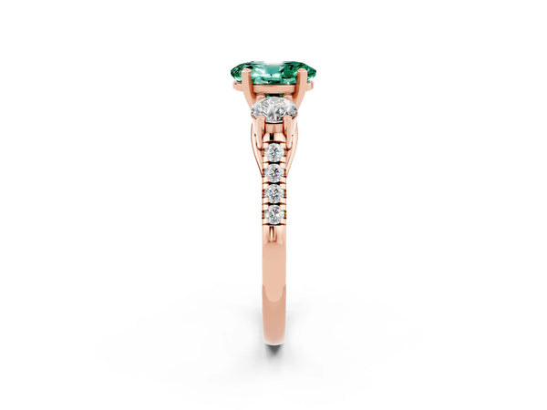Rose gold Three-Stone Oval Cut Green Sapphire Pavé Band with Four-Prong Setting